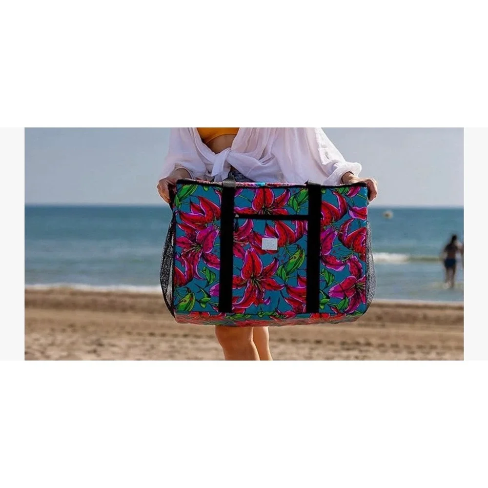B&C Floral Extra‎ Large Utility Tote Bag Zippered Grocery Beach Travel Bag 24in